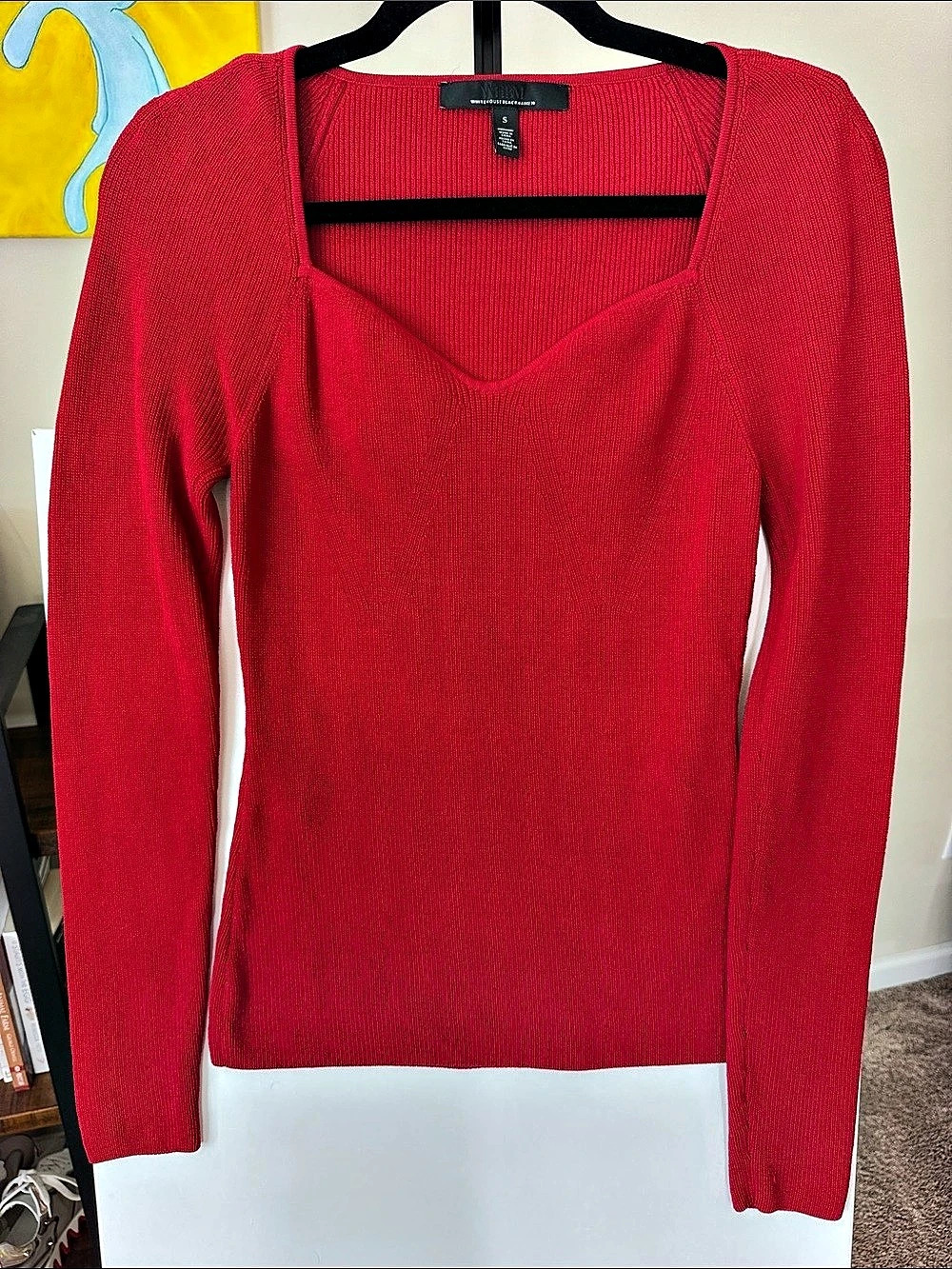 White House Black Market Sweetheart Ribbed Sweater Red Small